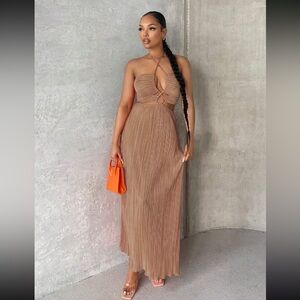 SHEIN SXY Crisscross Tie Backless Halter Swing Dress